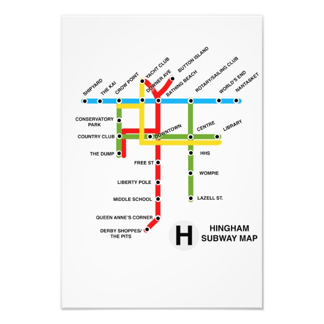 Hingham Massachusetts Subway Map Satire Photo Print (Front)