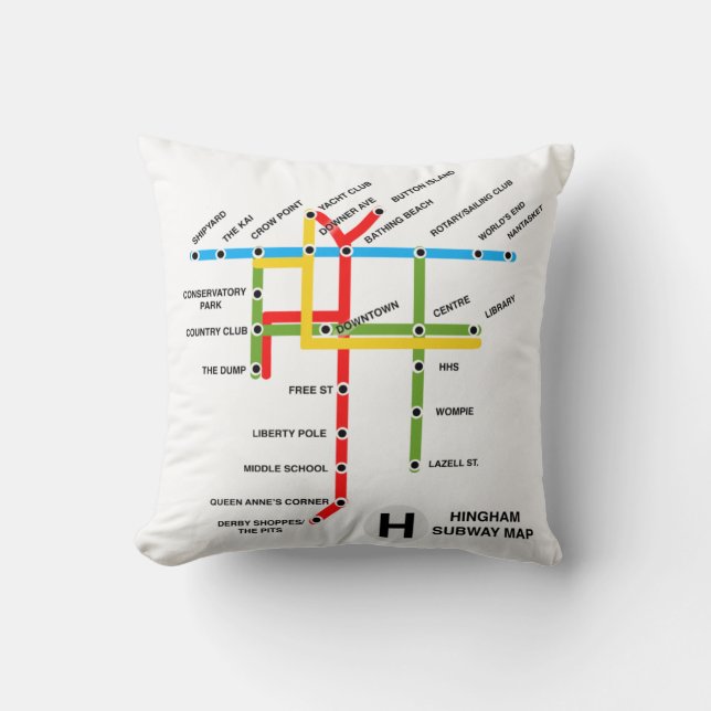 Hingham Massachusetts Subway Map  Throw Pillow (Front)