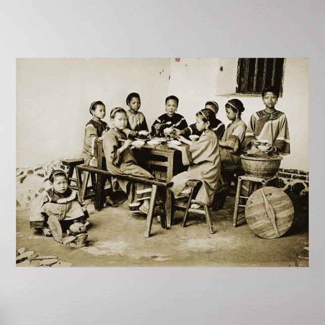 HINGWHA CITY CHINA 1904 PHOTO Girls Eating Rice  Poster (Front)