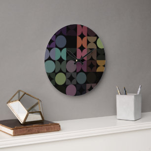 Hip Abstract Half Circles Fusion Art Pattern Large Clock