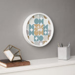 Hip Abstract Half Circles Industrial Fusion Art Clock<br><div class="desc">Beautiful contemporary tan, ivory, beige, taupe brown and teal blue green grey coloured geometric circles and half circles pattern on a crisp white background. Elegant, stylish and eclectic minimalism design for the artistic interior designer, the artsy décor decorator, popular hip trendsetter, vintage retro art style or abstract digital geometric motif...</div>