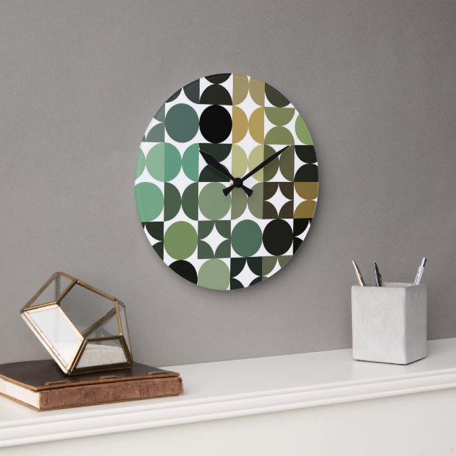 Hip Abstract Half Circles Industrial Fusion Art Large Clock (Office)