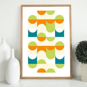 Hip Abstract Half Circles Wavy Mosaic Art Pattern Poster