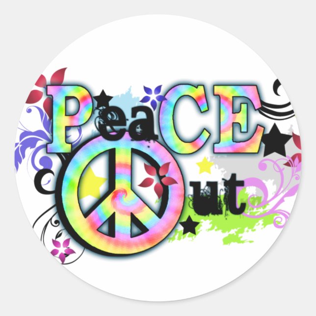 Hip and Groovy PeaCE OUT Classic Round Sticker (Front)