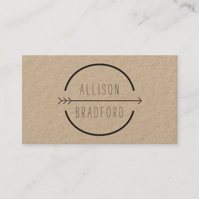 Hip and Rustic Arrow Logo on Kraft Business Card (Front)