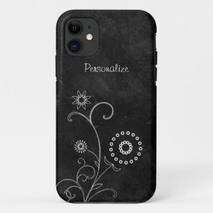 Hip Black and White Foral Chalkboard With Name Case-Mate iPhone Case