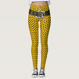 Hip Black Belt Star - Black Polka Dots on Yellow Leggings