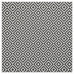 Hip Black White Ikat Diamond Square Mosaic Pattern Fabric