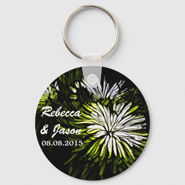 Hip bohemian green Chrysanthemum wedding Key Ring (Front)