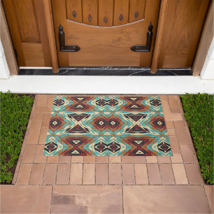 Hip Brown Aqua Turquoise Blue Green Orange Art Doormat