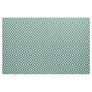 Hip Dark Green Ikat Diamond Squares Mosaic Pattern Fabric