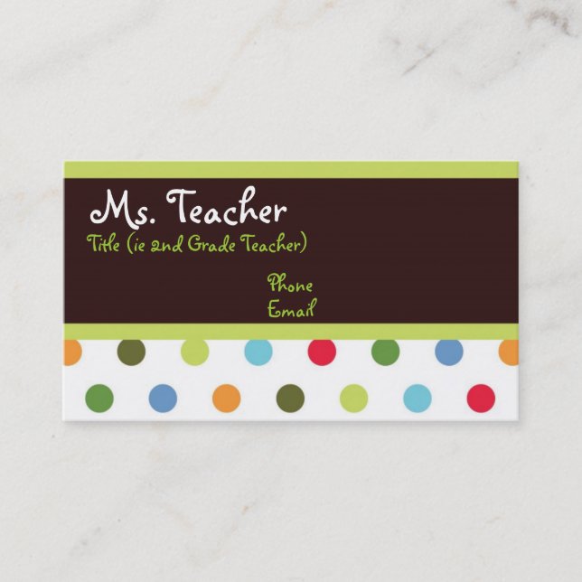 Hip Dots Teacher Business Card (Front)