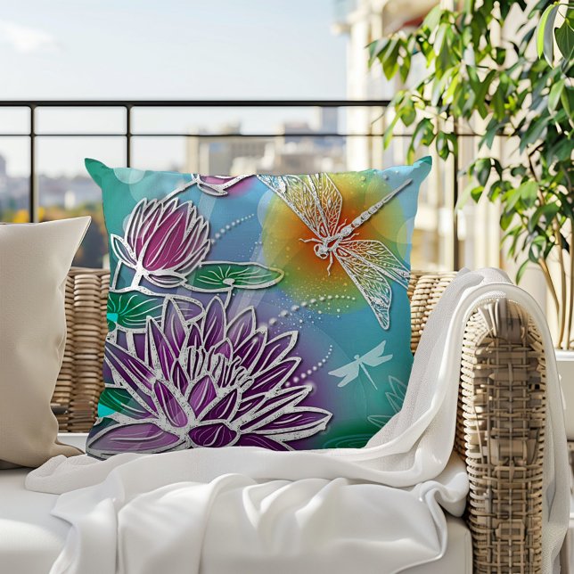 Hip Dragonfly Pretty Modern Summer Floral Art Cushion (Creator Uploaded)