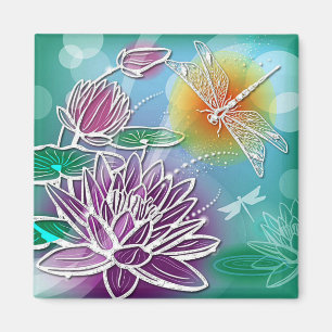 Hip Dragonfly Pretty Modern Summer Floral Art Magnet