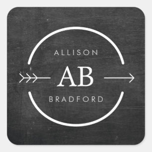 HIP & EDGY MONOGRAM LOGO with ARROW on BLACK WOOD Square Sticker
