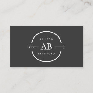 HIP & EDGY MONOGRAM LOGO with ARROW on DARK GRAY Business Card