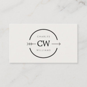 HIP & EDGY MONOGRAM LOGO with ARROW on LIGHT GRAY Business Card