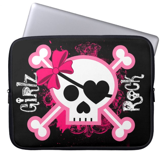 Hip Girls Rock Girl Skull Laptop Sleeve (Front)