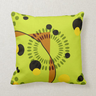 Hip Green and Black Geometric Circles Pattern Cushion