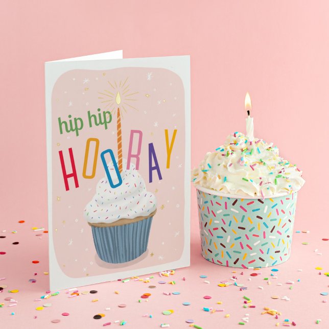 Hip Hip Hooray Cupcake Happy Birthday  Foil Greeting Card (Creator Uploaded)
