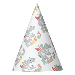 Hip Hip Hooray Grey Hippo Drawing Cute Animal Art Party Hat