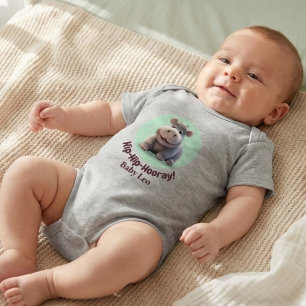 "Hip-Hip-Hooray!" Hippo Personalized Baby Bodysuit