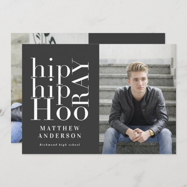 Hip hip hooray photo graduation party multi photo  announcement (Front/Back)