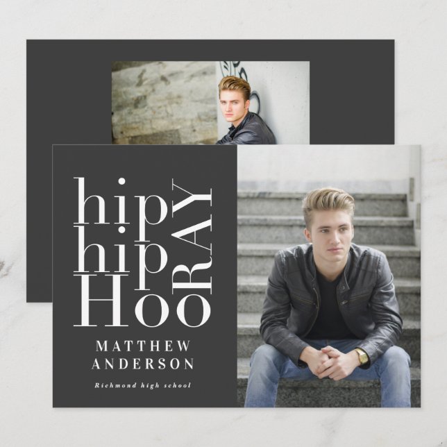 Hip hip hooray photo graduation party multi photo  announcement (Front/Back)