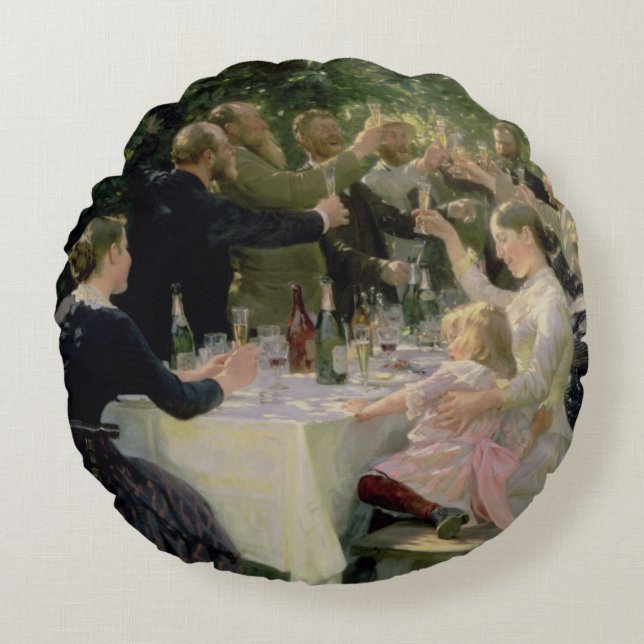 Hip Hip Hurrah! Artists' Party at Skagen, 1888 Round Cushion (Front)