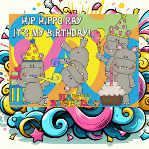 Hip Hippo Ray Custom Birthday Invitation