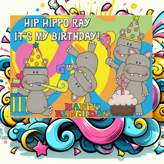Hip Hippo Ray Custom Birthday Invitation