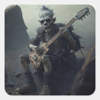 Hip Hop Art zombie playing electric guitar Square Sticker