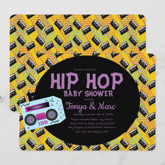 Hip Hop Baby Shower Party Cassette BoomBox Invitation (Front/Back)