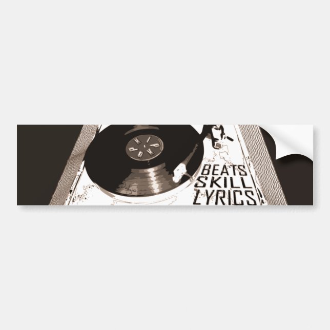HIP HOP BEATS SKILL LYRICS ON TURNTABLE BUMPER STICKER (Front)