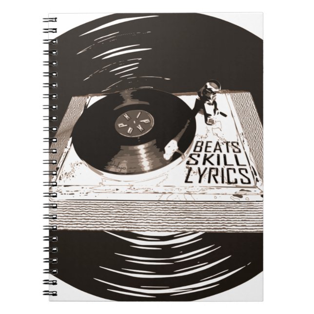 HIP HOP BEATS SKILL LYRICS ON TURNTABLE SPIRAL NOTEBOOK (Front)