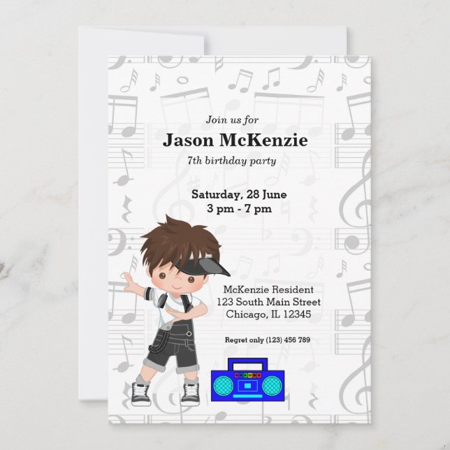 Hip hop boy invitation (Front)