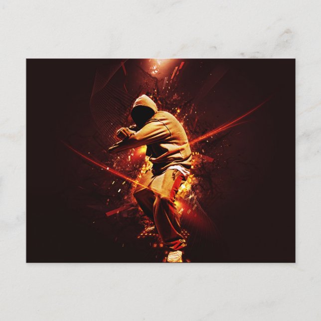 hip-hop breakdancer on fire postcard (Front)