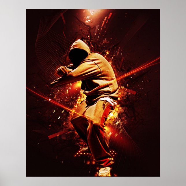 hip-hop breakdancer on fire poster (Front)