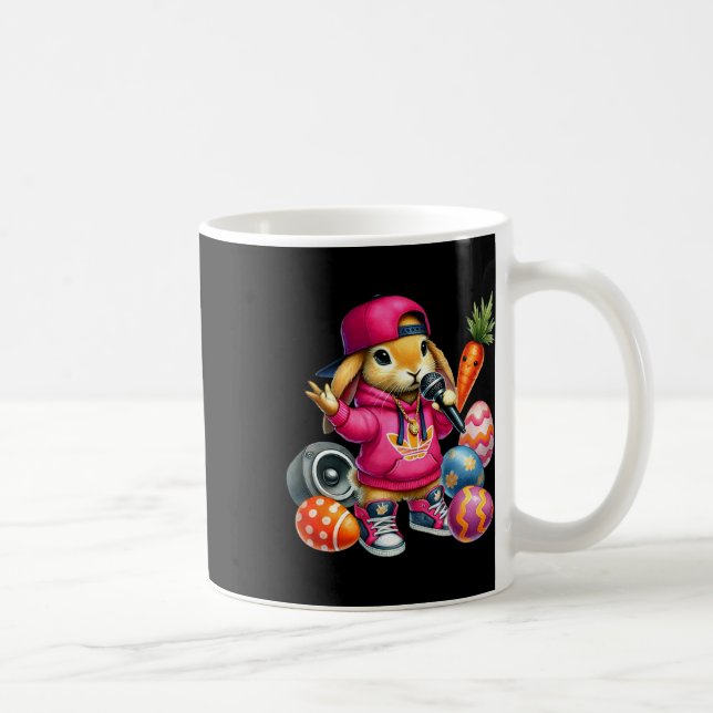 Hip Hop Bunny Easter Eggs Microphone Vibe  Coffee Mug (Right)