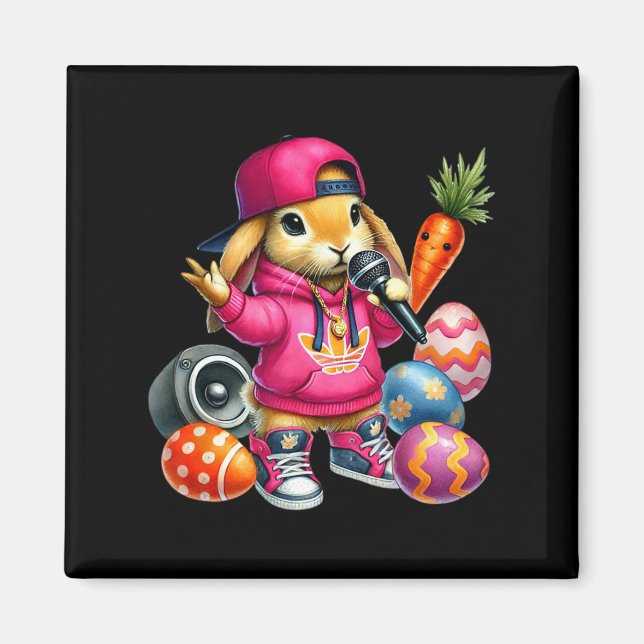 Hip Hop Bunny Easter Eggs Microphone Vibe  Magnet (Front)