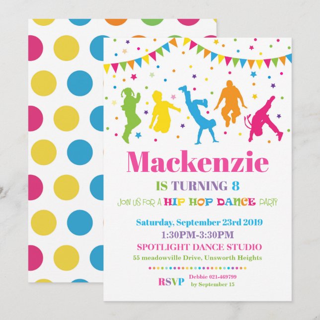 Hip Hop Dance Birthday Party Invitation Girl (Front/Back)