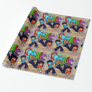 Hip Hop Dance Kids Music Graffiti Wall Background Wrapping Paper