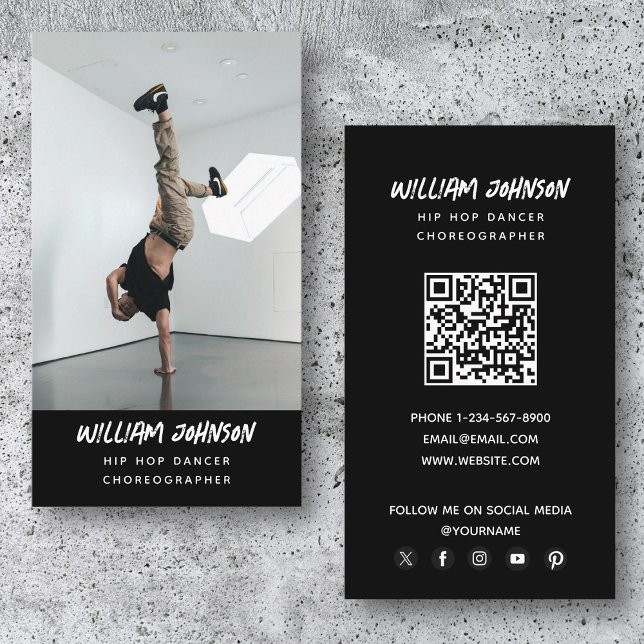 Hip Hop Dancer Modern Photo Social Media QR Code Business Card (Hip Hop Dancer Modern Photo Social Media QR Code Business Card)