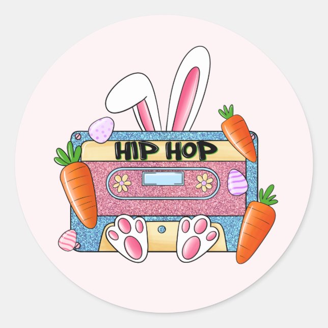 Hip-Hop Easter Bunny Mixtape – Retro Cassette Classic Round Sticker (Front)