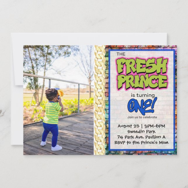 Hip Hop Fresh One with photo Birthday Invitation (Front)