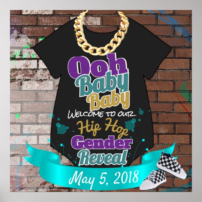 Hip Hop Gender Reveal Poster Purple and Teal (Front)