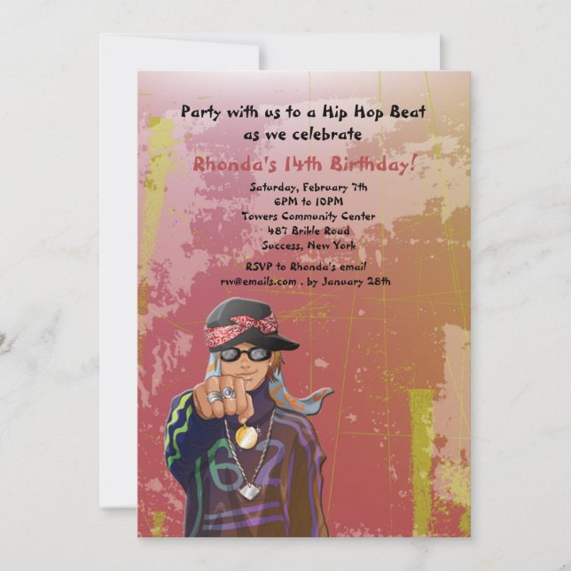 Hip Hop Girl Birthday Party Invitation (Front)