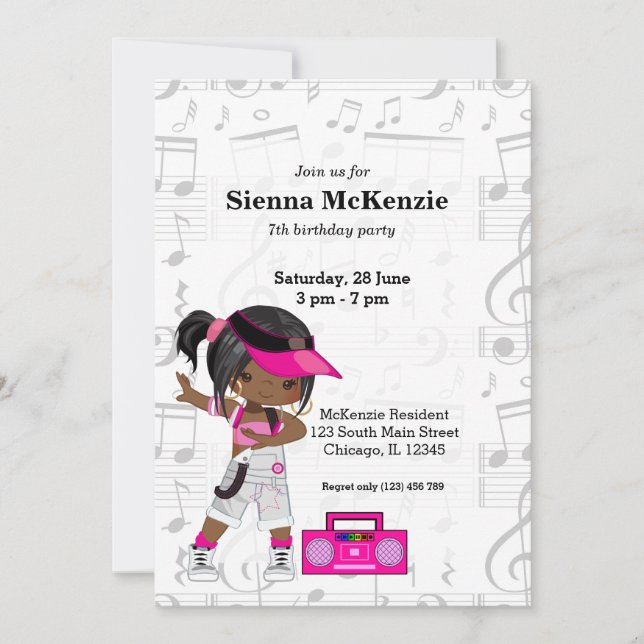 Hip hop girl invitation (Front)
