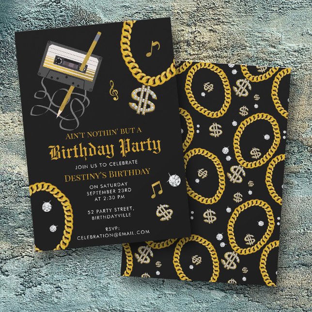 Hip Hop Gold Chain Cassette 80's 90's Birthday Invitation (Hip Hop Gold Chain Cassette 80's 90's Birthday Invitation)