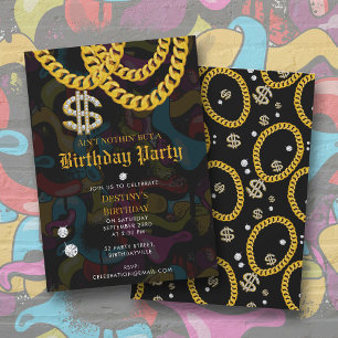 Hip Hop Gold Chain Graffiti 90's Birthday Party Invitation